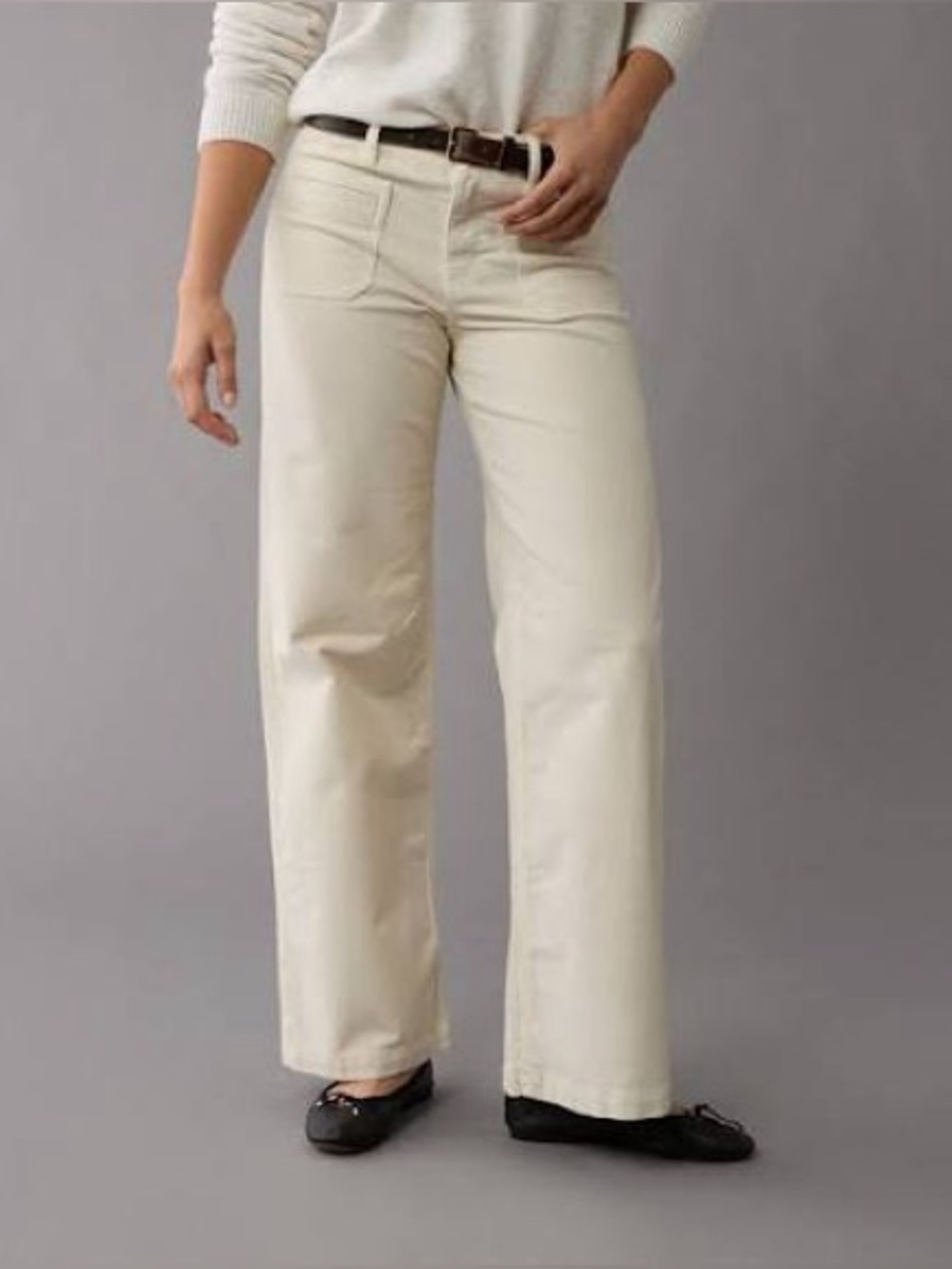 American Eagle Sz 16 Low Rise Baggy Wide Leg Off white Corduroy Pants